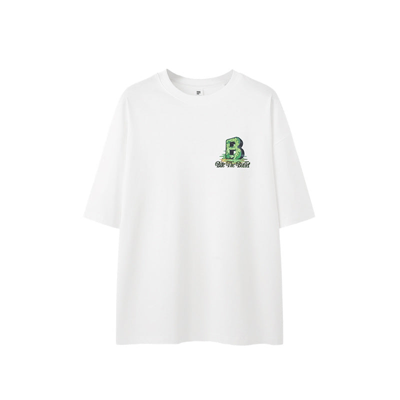Personalized Letter B Printed T-shirt Loose Street Casual Short Sleeve Men