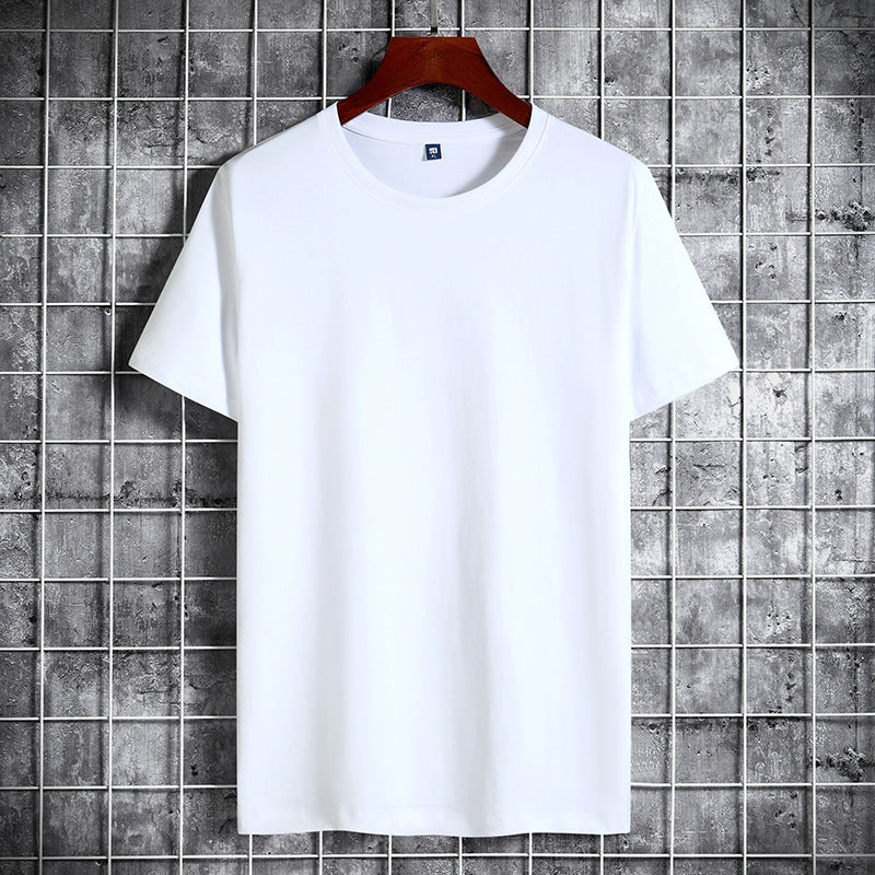 Cotton Short Sleeve T-shirt Men's Pure Color All-matching Round Neck Lycra Elastic Plus Size