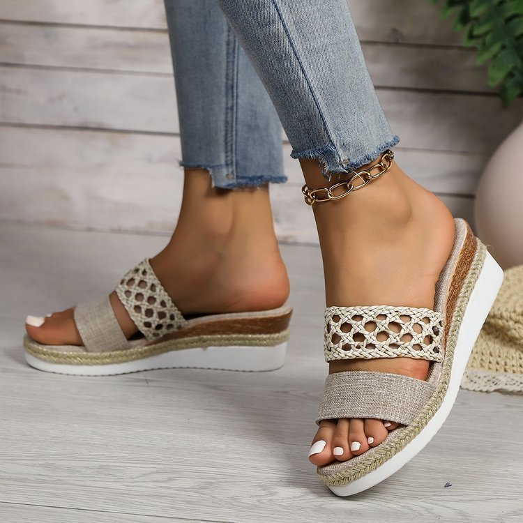 Plus Size Rope Bottom Platform Peep Toe Sandals For Women null