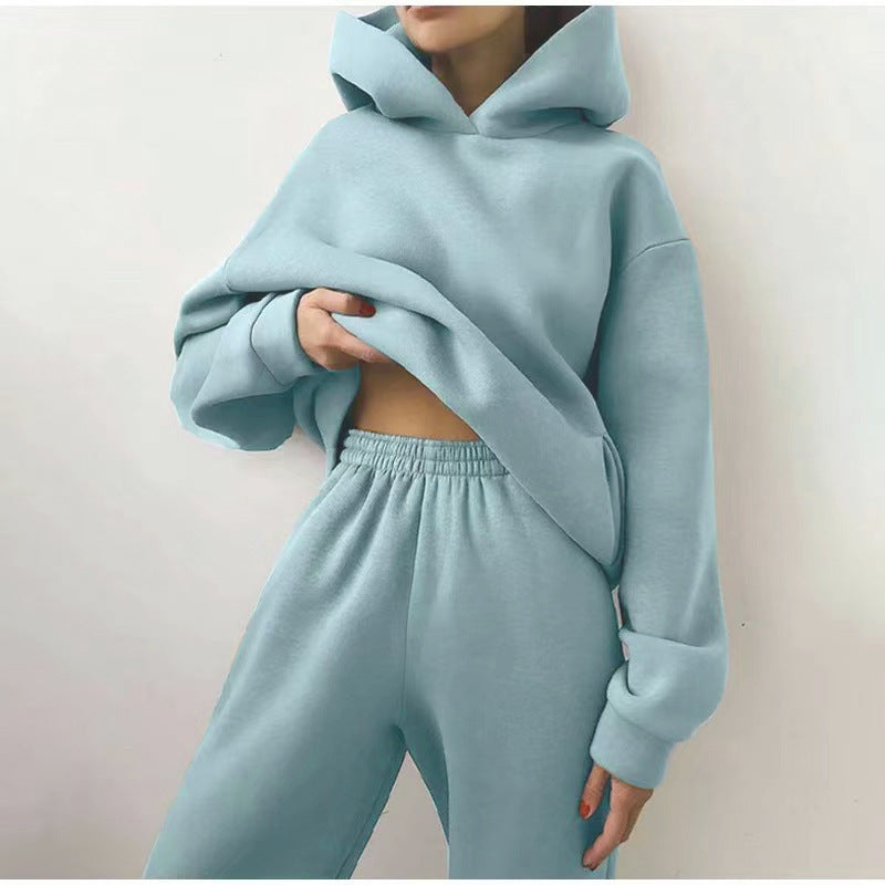 Simple Solid Color Hooded Casual Suit null