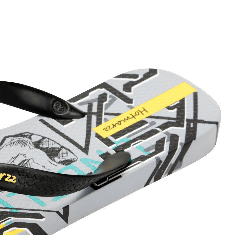 Cool Graffiti Printed Flip Flops For Men Summer New Non-slip Slippers Seaside Casual Beach Shoes null