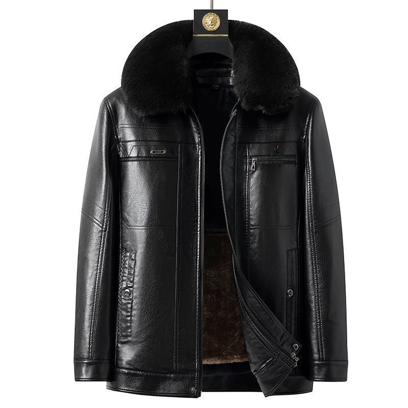 Fashion Personality Male Fleece-lined Leather Jacket null