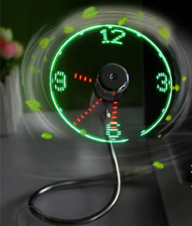 USB Fan Adjustable Mini Flexible Fan LED Light Time Clock Desktop Cool Gadget Time Display null