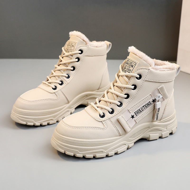 Fleece Lace-up Boots Winter Warm Short Plush High-top Shoes null