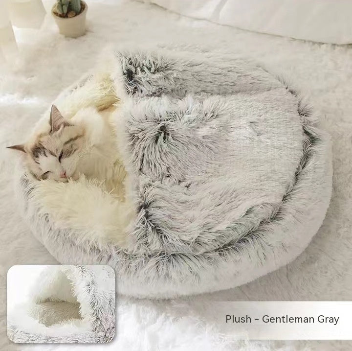 2 In 1 Dog And Cat Bed Pet Winter Bed Round Plush Warm Bed House Soft Long Plush Pets Bed Pet Products null