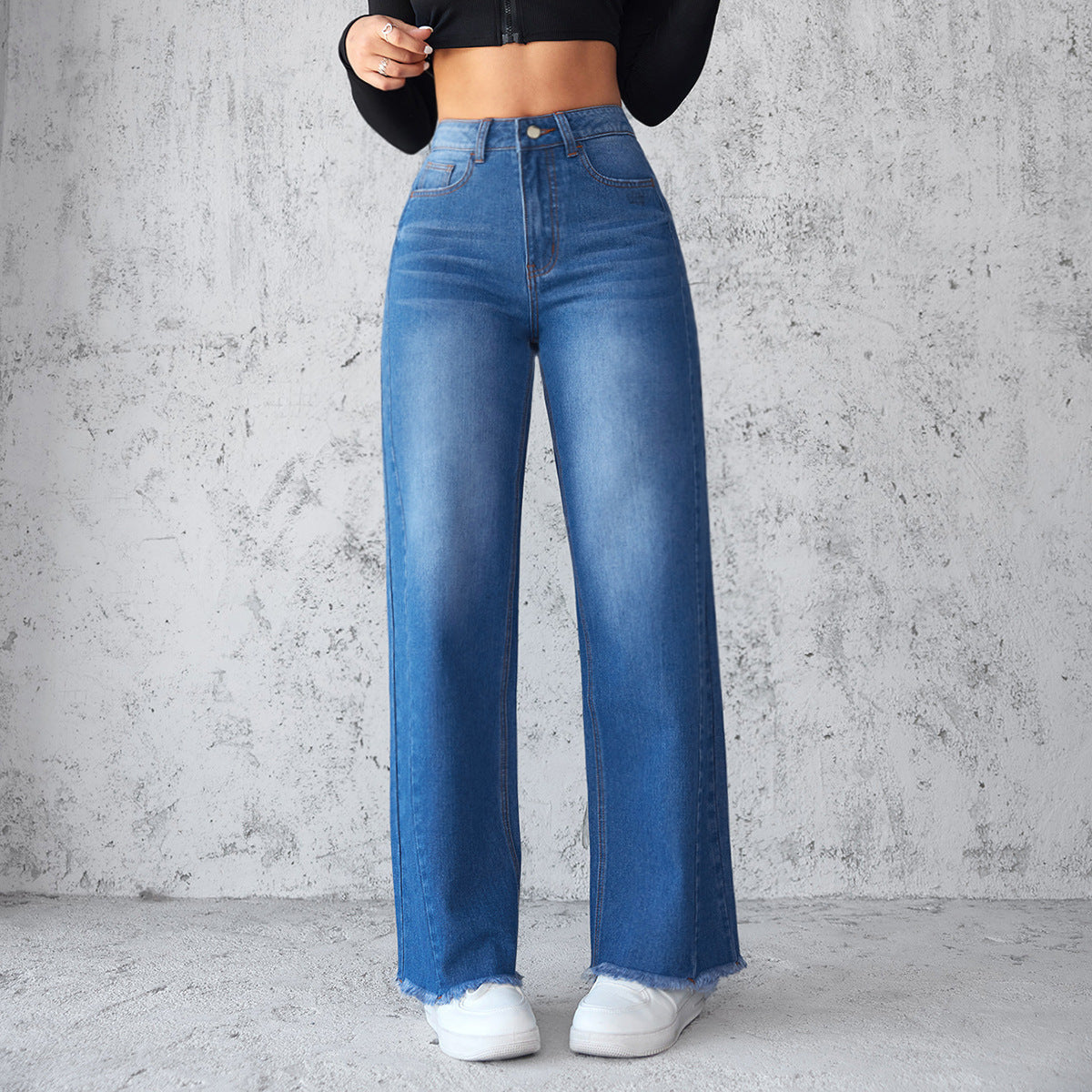 Fashion Straight Wide-leg Jeans Casual High-waist Non-elastic Womens Clothing null