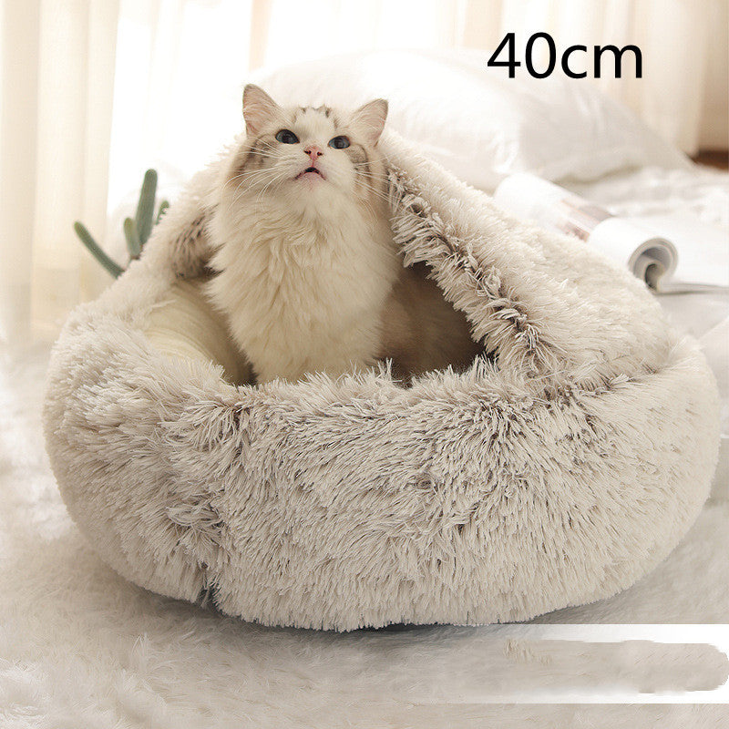 2 In 1 Dog And Cat Bed Pet Winter Bed Round Plush Warm Bed House Soft Long Plush Pets Bed Pet Products null