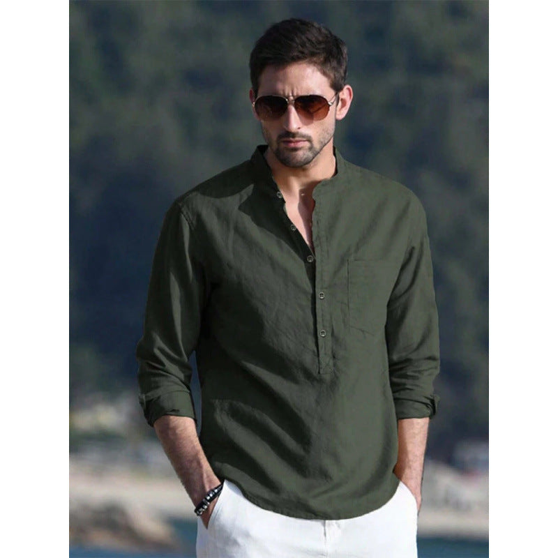 Men's Solid Color Versatile Casual Simple Breathable Long Sleeve