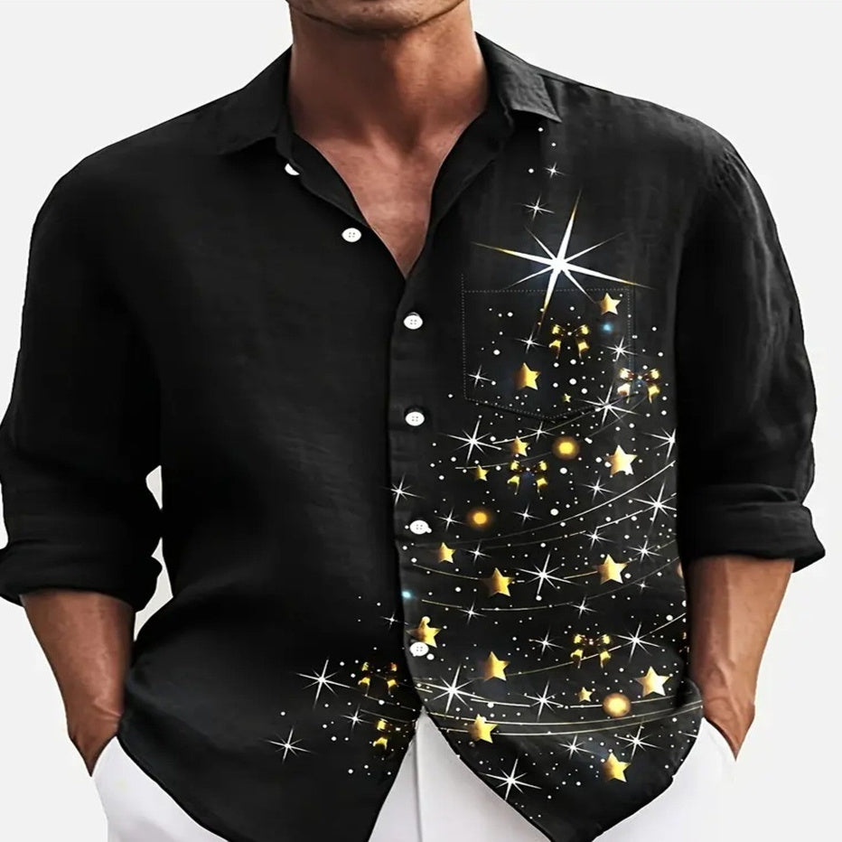 Men's Holiday Christmas Long-Sleeve Shirt Santa Claus