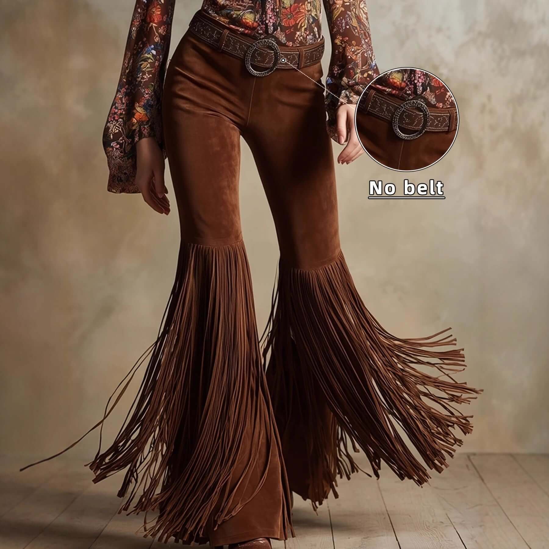 Womens Retro Western Fringe New Suede-Look Pants
