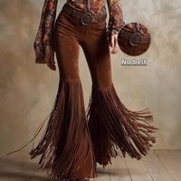 Womens Retro Western Fringe New Suede-Look Pants
