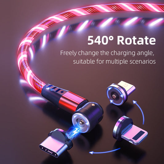 540 Rotate Luminous Magnetic Cable 3A Fast Charging Mobile Phone Charge Cable For LED Micro USB Type C For I Phone Cable null