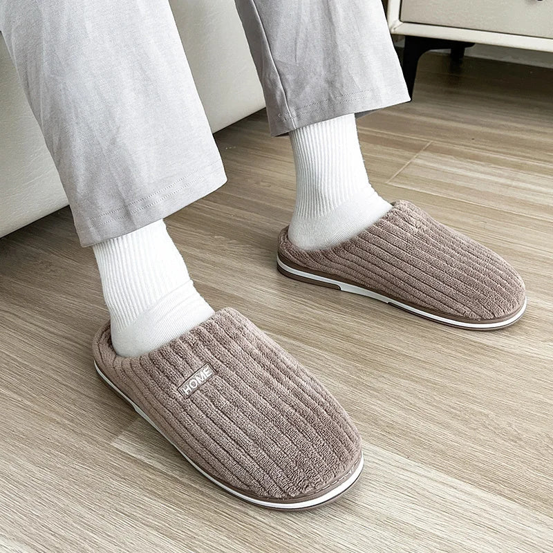 Solid Color Simple Cotton Slippers Winter Non-slip Home Warm Plush Slippers Household Indoor Couple Women's House Shoes null