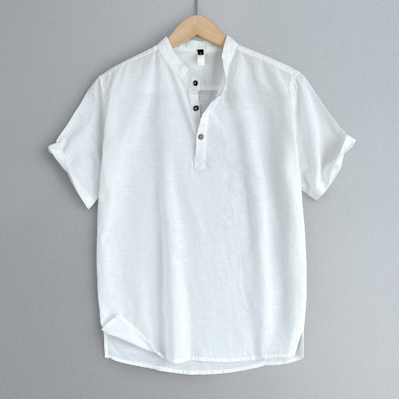 High-end Cotton And Linen Short Sleeve Men's Summer Thin