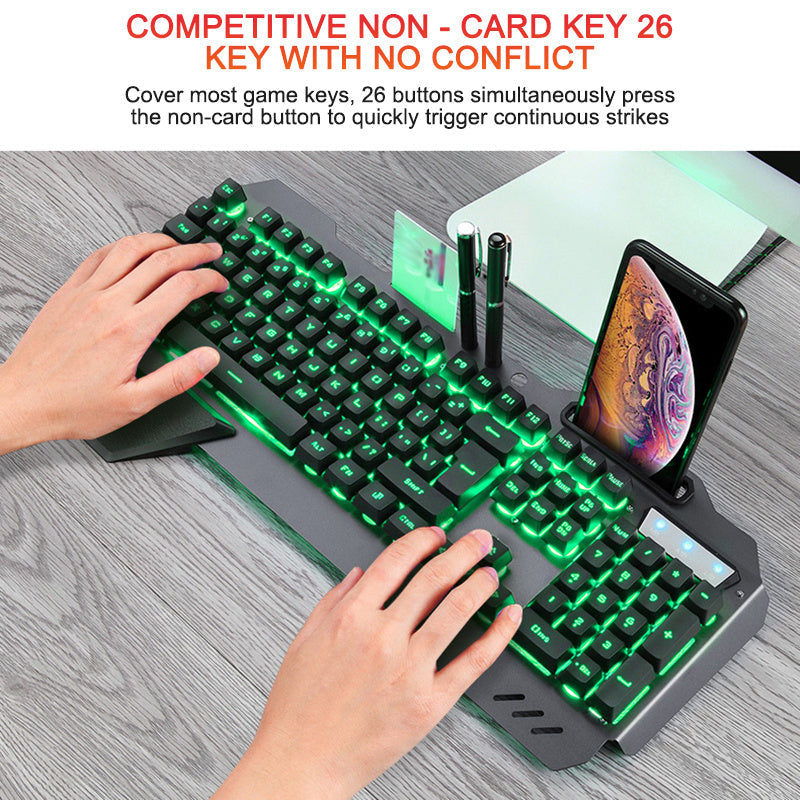 ErgonomicWired Gaming Keyboard with RGB Backlight Phone Holder null