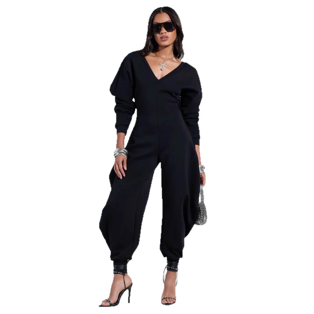 Sexy Long-sleeve Bodycon Jumpsuit With A Tight-fitting V-neck