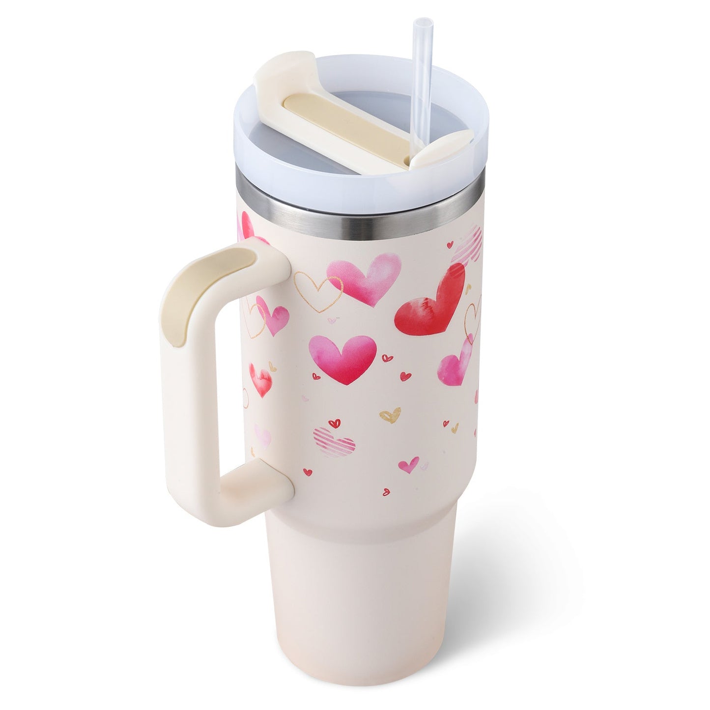 40 Oz Tumbler With Handle Straw Insulated, Stainless Steel Spill Proof Vacuum Coffee Cup Tumbler With Lid Tapered Mug Gifts For Valentine Lover Suitable For Car Gym Office Travel null