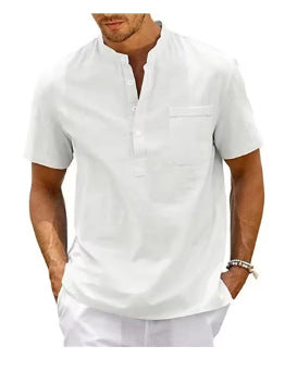 Summer New Men's Solid Color Stand Collar Short Sleeve Polo Shirt