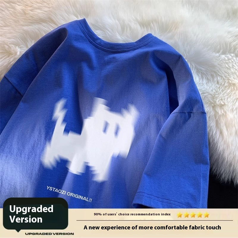 Cat Print Hong Kong Style Loose Short Sleeved Shirt