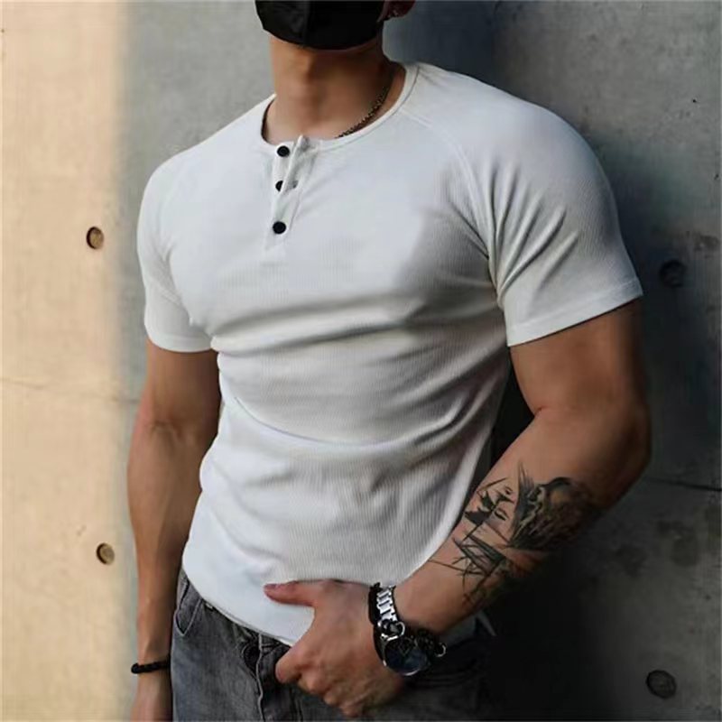 Solid Color Men's Retro Summer Short Sleeve Fitness