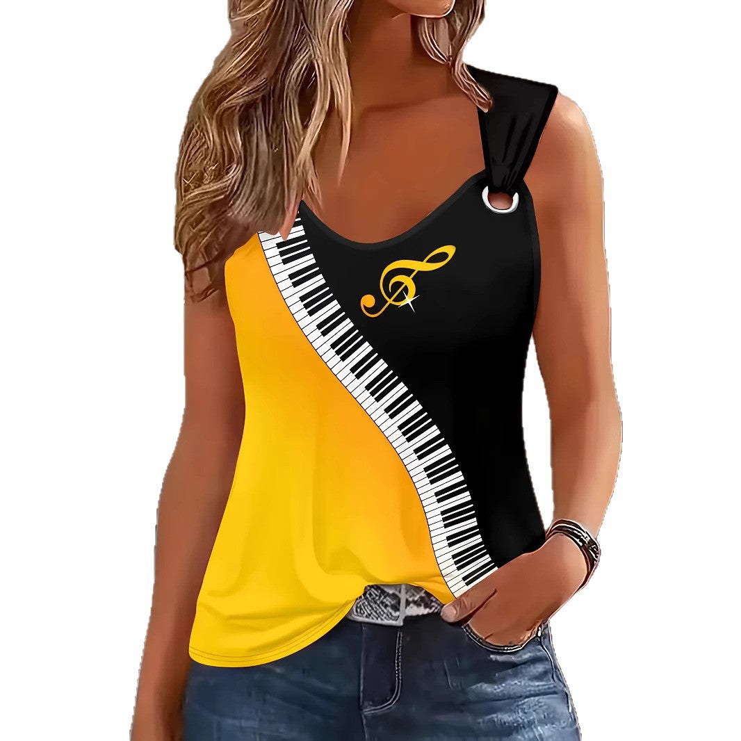 Elegant Round-Neck Sleeveless Colorblock Tank Top For Women