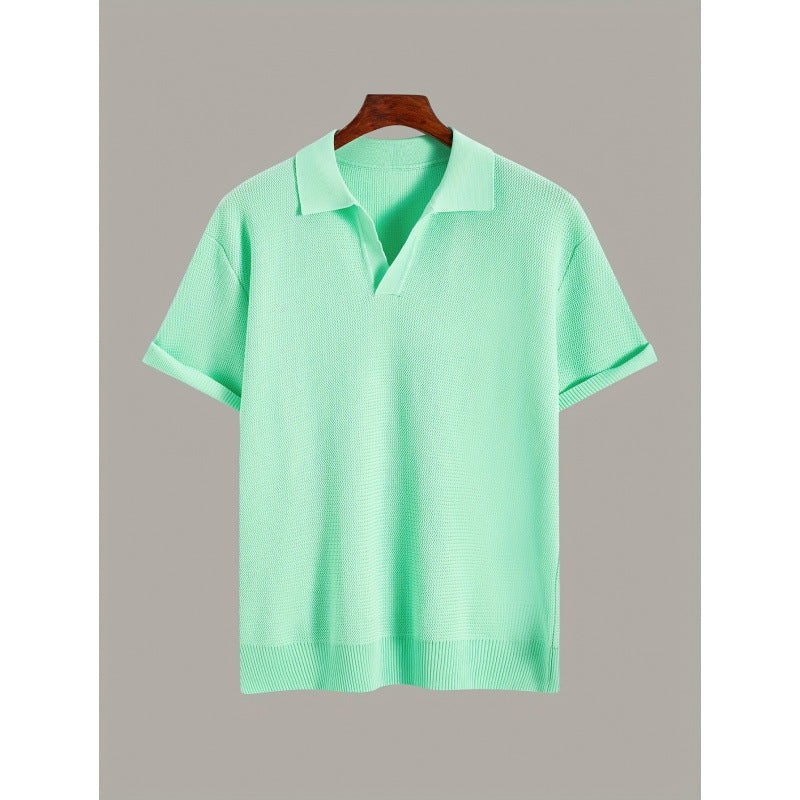 Men's Short-sleeve Knitted Sweater Breathable Waffle