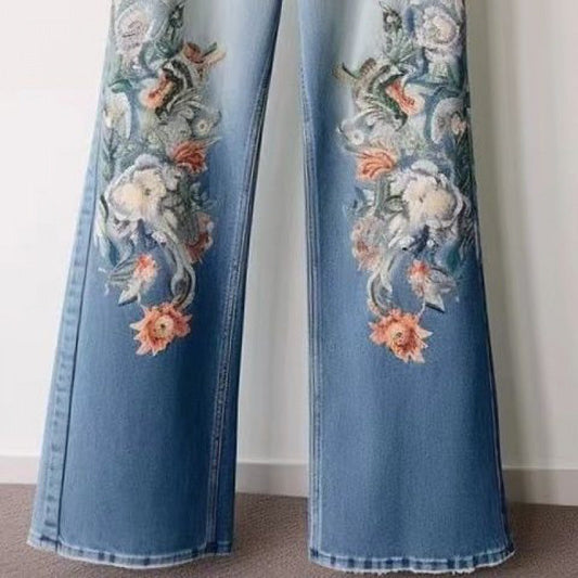 Fashion Embroidery Straight Jeans For Women null