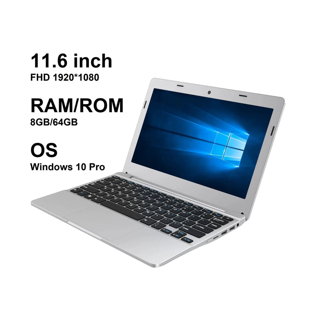 11.6" FHD Laptop, Intel J4105, 8GB RAM, 64GB EMMC, Win10 Pro, USB 3.1, Type - C, HDMI, WiFi, 5000mAh, OEM Support for Resellers Gray 11.6" FHD Laptop, Intel J4105, 8GB RAM, 64GB EMMC, Win10 Pro, USB 3.1, Type - C, HDMI, WiFi, 5000mAh, OEM Support for Resellers - shop_name