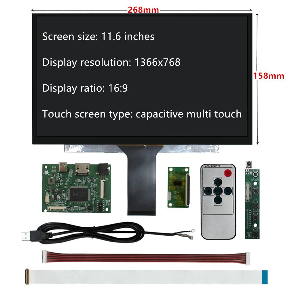11.6 - Inch Portable Kit Touchscreen Monitor HD HDMI/USB - C Display With Multi - Touch Support For PC, Raspberry Pi,Dev Boards 1366x768 11.6 - Inch Portable Kit Touchscreen Monitor HD HDMI/USB - C Display With Multi - Touch Support For PC, Raspberry Pi,Dev Boards - shop_name