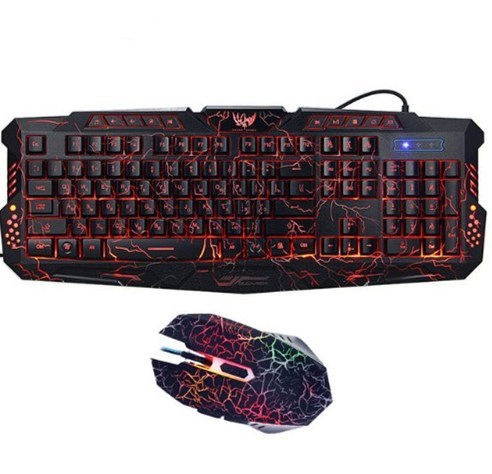 J10 tricolor backlight wired gaming keyboard set colorful luminous gaming mouse keyboard Russian keyboard null