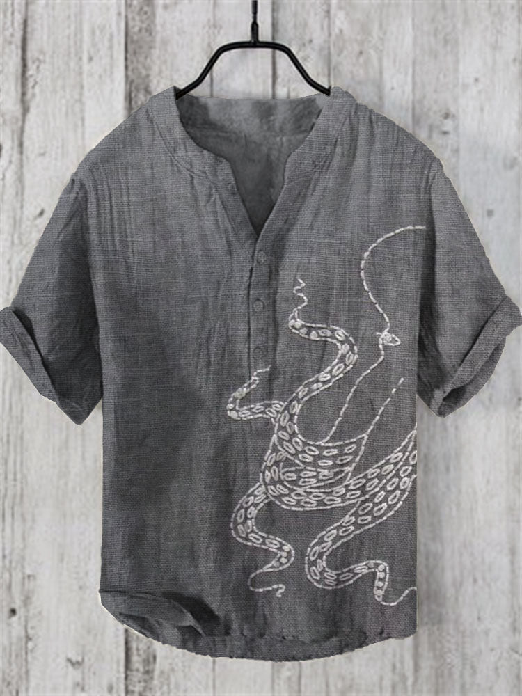 Printed Men's Casual Loose-fit Retro Short-sleeve