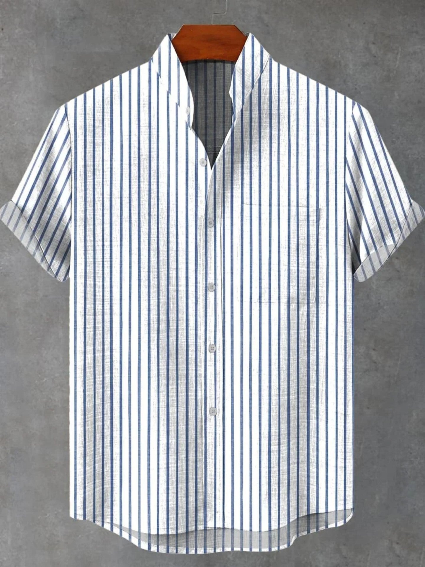 Men's Stand Collar Contrast Color Striped Casual Cool Versatile Short Sleeve
