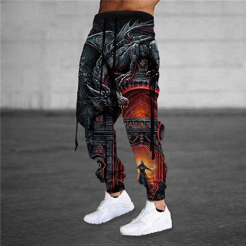 Drawstring Elastic Waist Retro Harem Pants With 3D Animal Print Mens Athletic Trousers