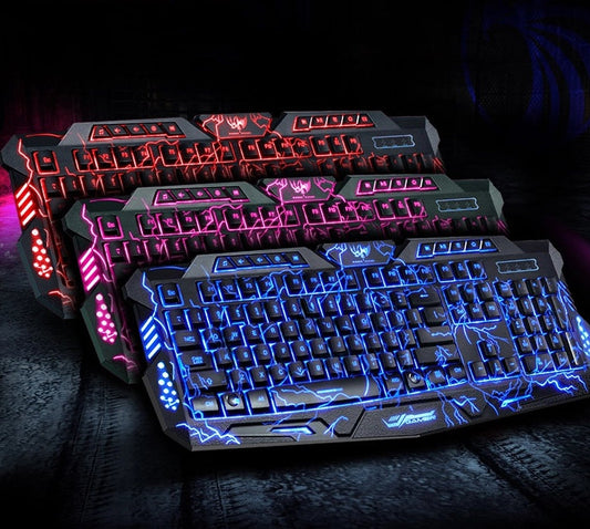 J10 tricolor backlight wired gaming keyboard set colorful luminous gaming mouse keyboard Russian keyboard null