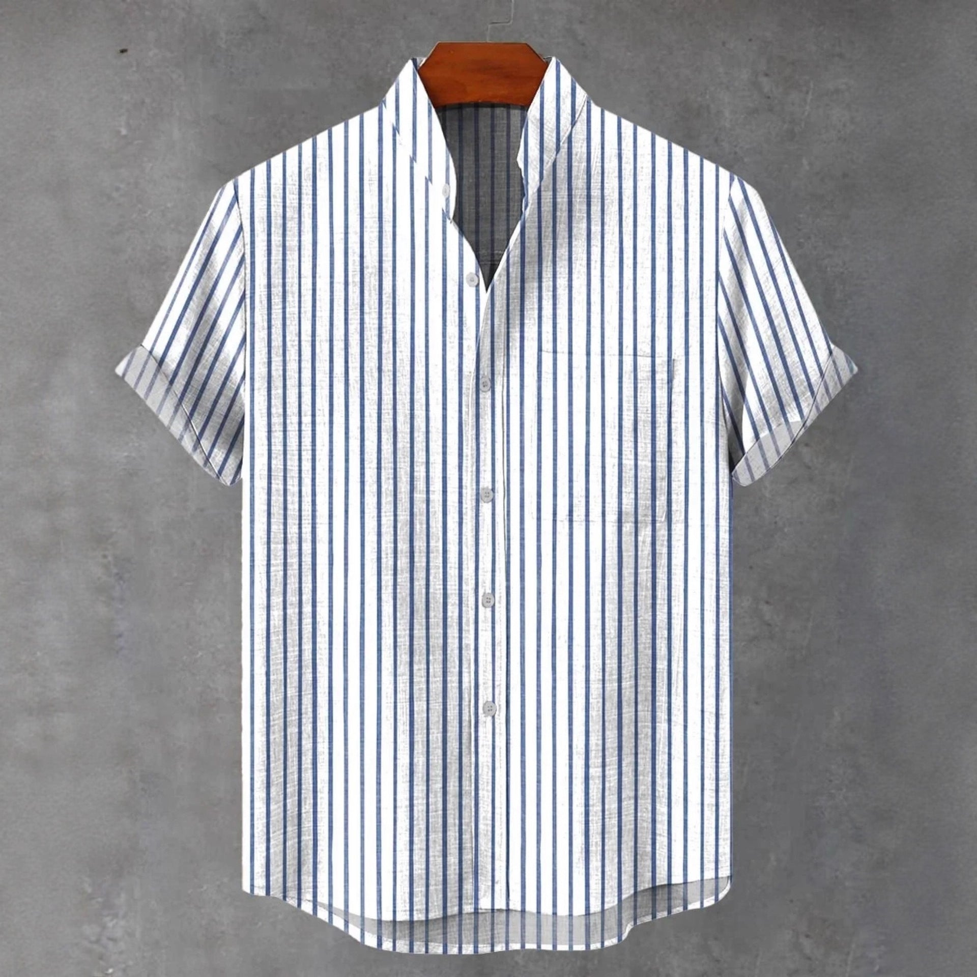 Men's Stand Collar Contrast Color Striped Casual Cool Versatile Short Sleeve