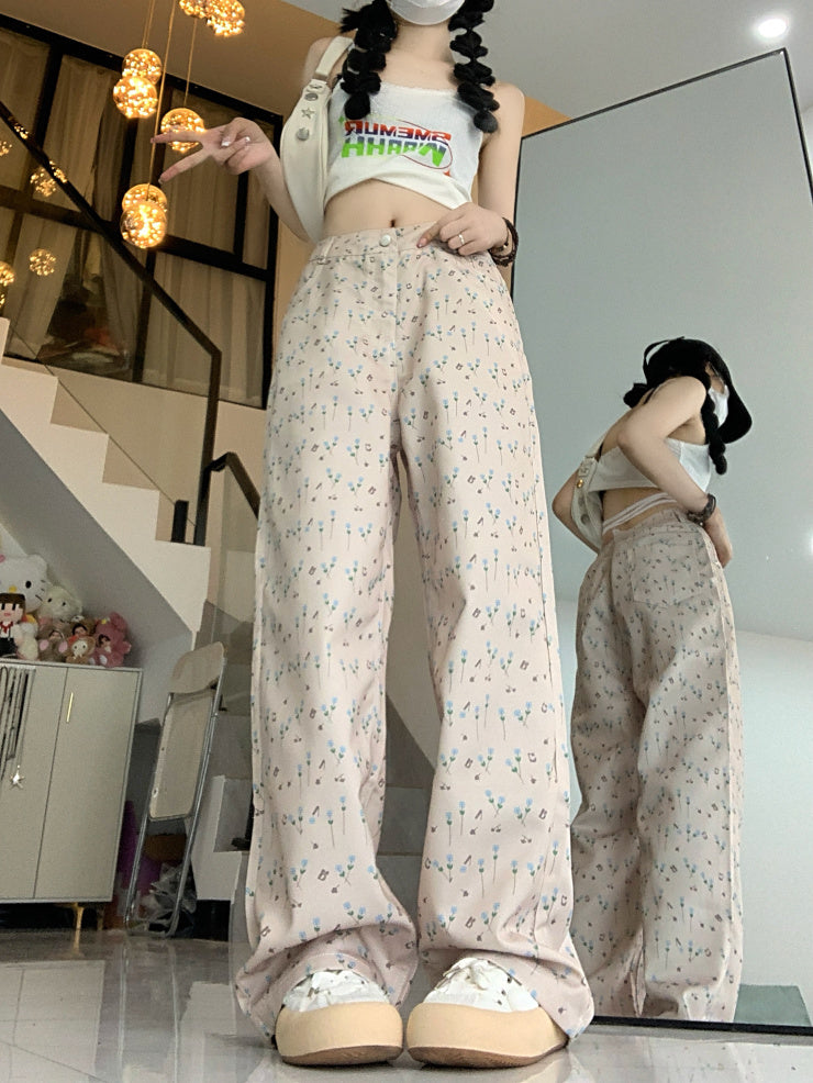 Hong Kong Style Floral Jeans For Women null