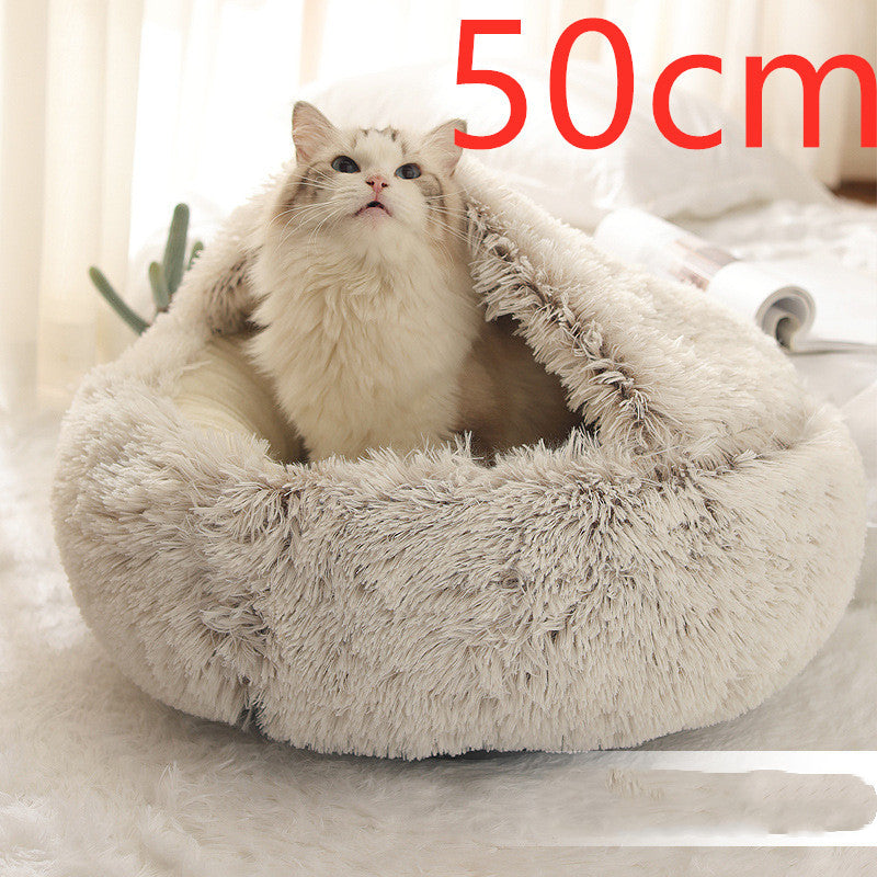 2 In 1 Dog And Cat Bed Pet Winter Bed Round Plush Warm Bed House Soft Long Plush Pets Bed Pet Products null