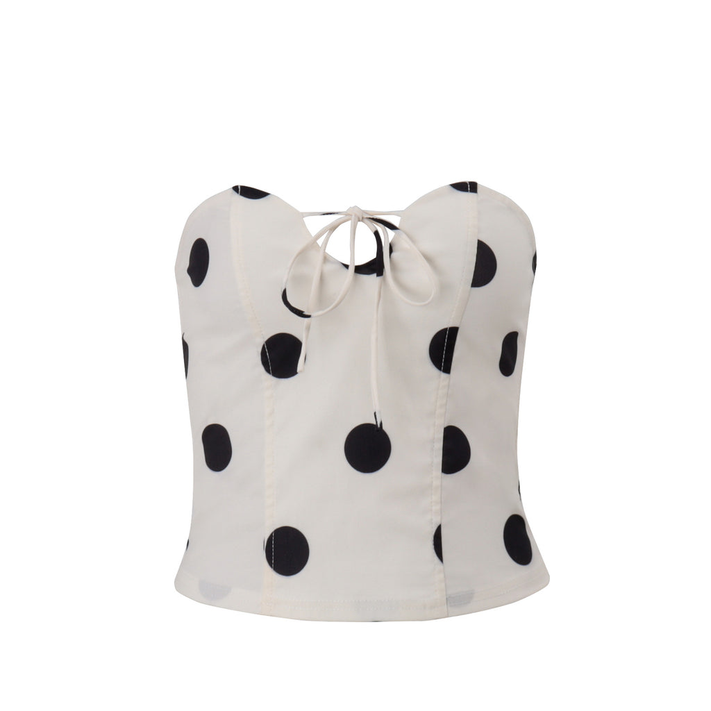 Chest Wrap Polka Dot Design Form Fitting Cropped Base Layer Tank Top