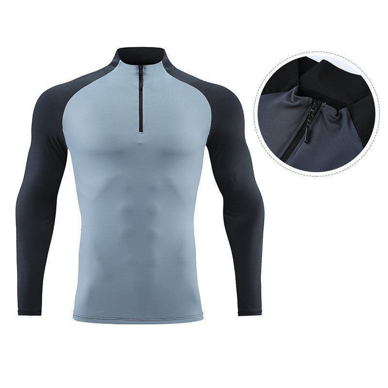 Mock Neck Half-zip Solid Color Gym Suit null