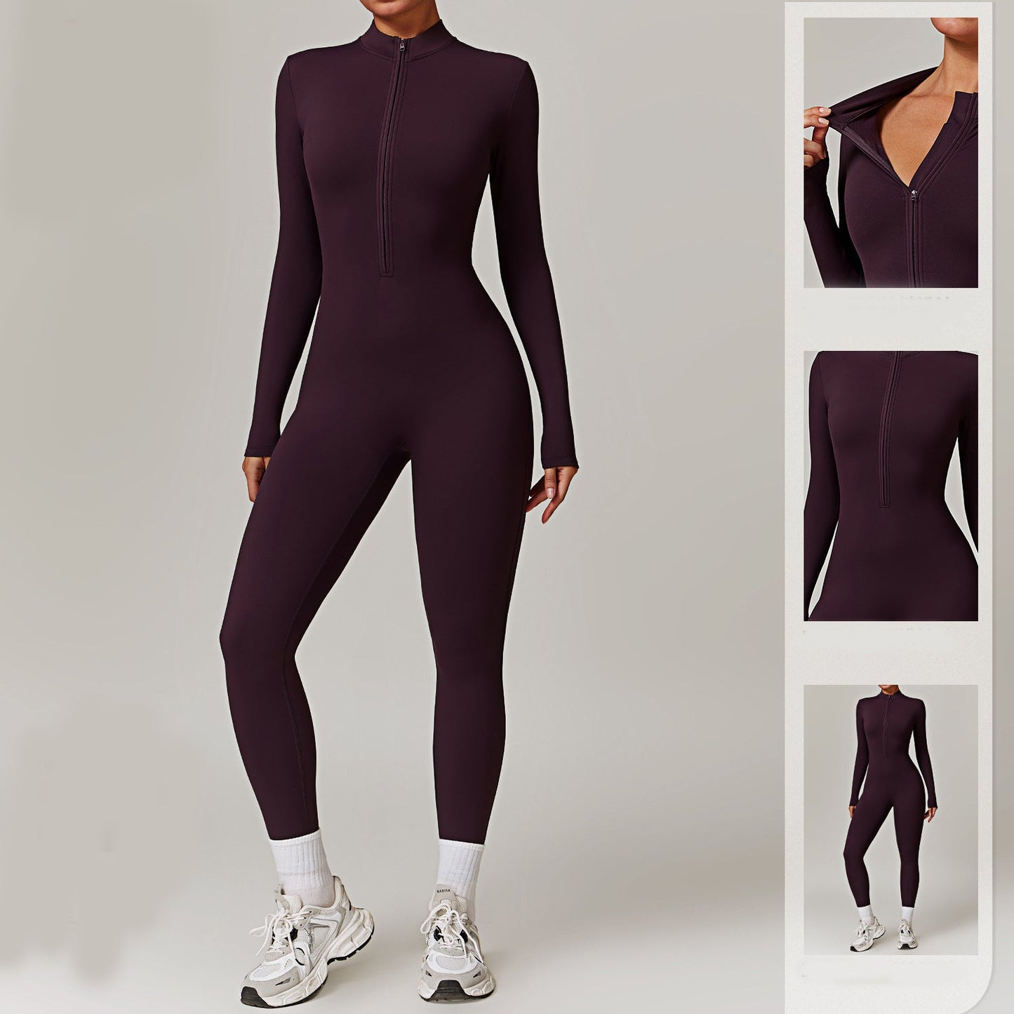 Warm Zipper Long-sleeved Jumpsuit Yoga Fitness Sports Pants Breathable Bodysuit Women's Clothing null