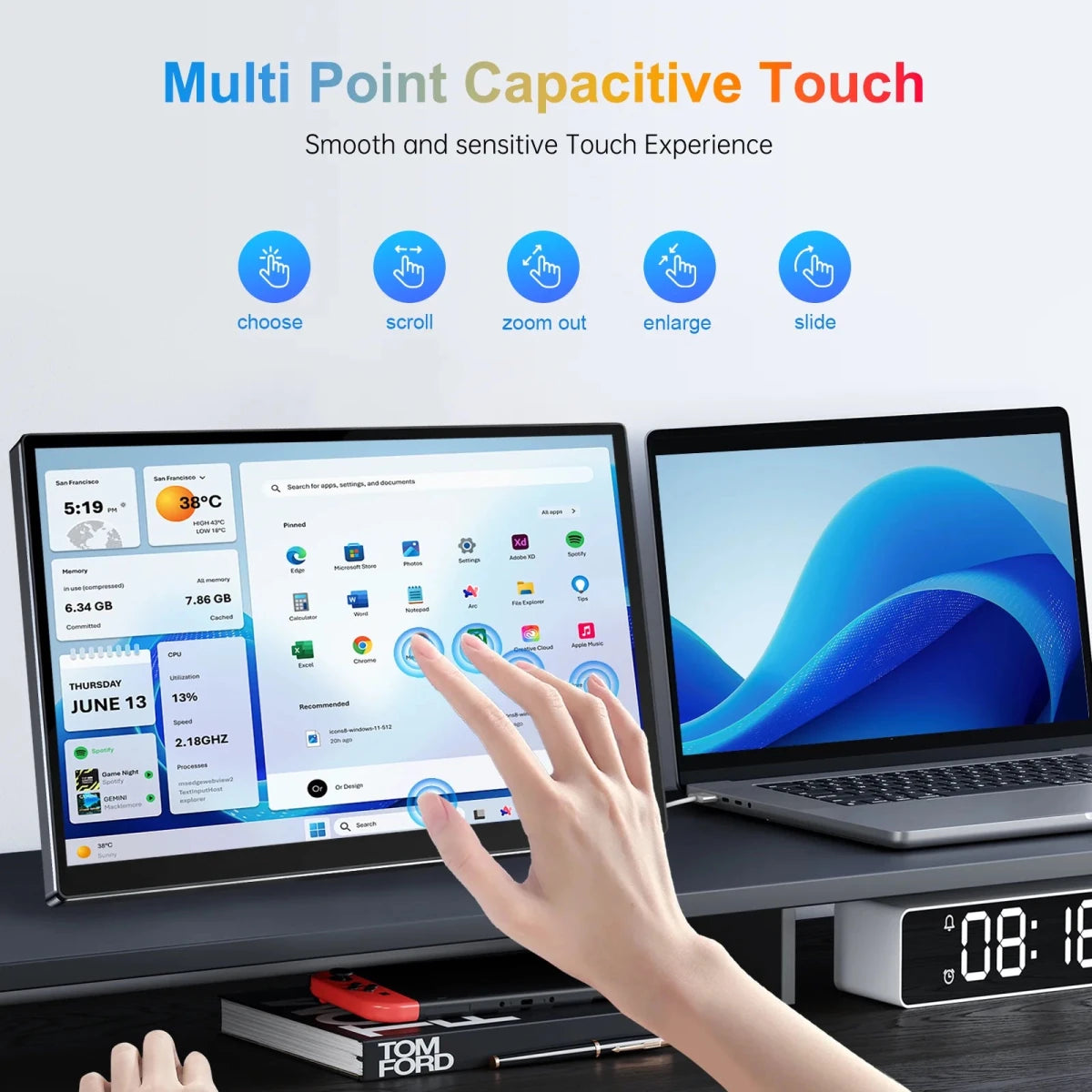 14 inch Portable Touch Monitor 1920x1200 16:10 for External Second Screen CCTV Computer Car System Display with 75*75mm VESA CX140TP - C 14 inch Portable Touch Monitor 1920x1200 16:10 for External Second Screen CCTV Computer Car System Display with 75*75mm VESA - shop_name