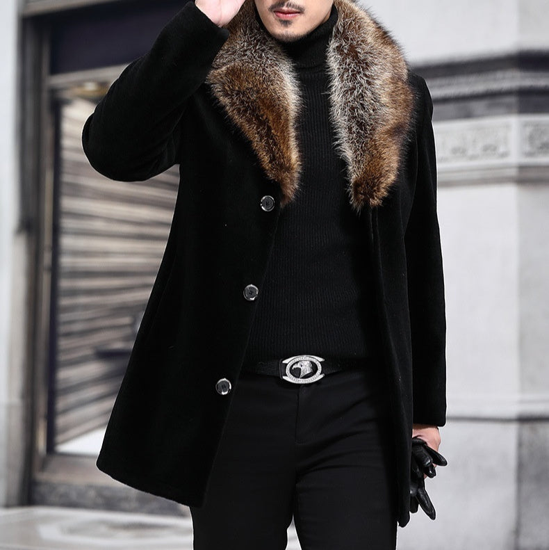 Mens Coat With A Contrasting Fur-trimmed Wool Collar