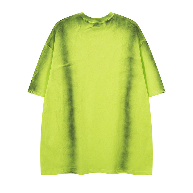 Niche American Retro Inkjet Distressed Short Sleeve