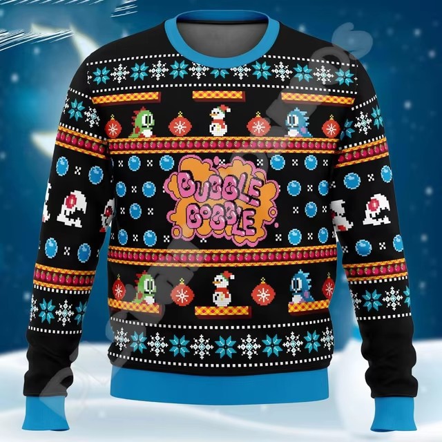 Christmas Chunky-knit Hoodie With Graffiti Tattoo And Vintage Print Unisex Harajuku-style Casual 3D Digital Design