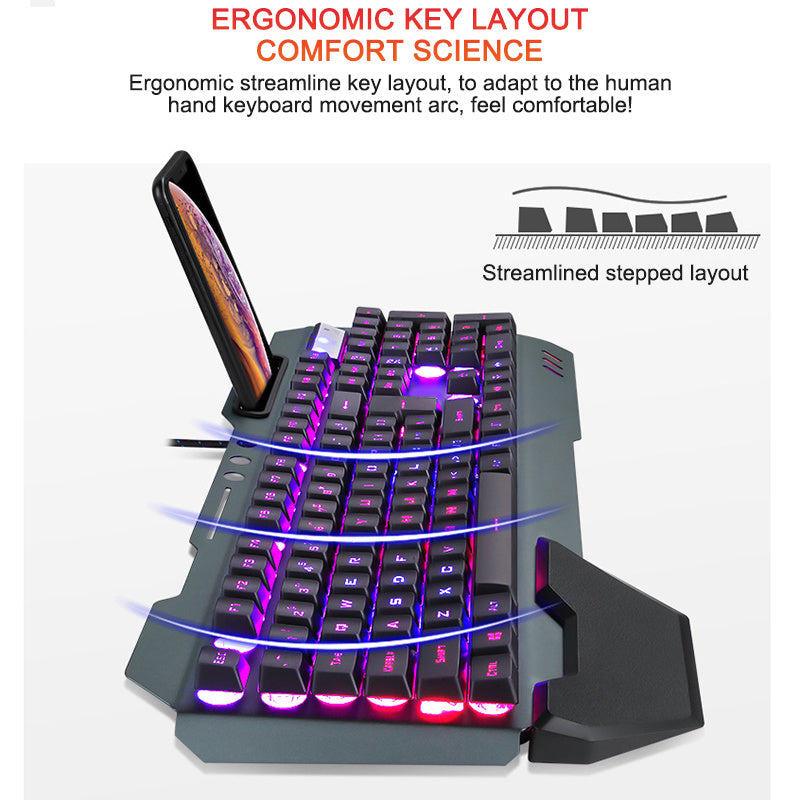 ErgonomicWired Gaming Keyboard with RGB Backlight Phone Holder null