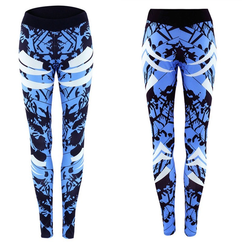 Dark Blue Printed Tight Gym Leggings null