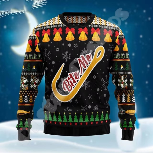 Christmas Chunky-knit Hoodie With Graffiti Tattoo And Vintage Print Unisex Harajuku-style Casual 3D Digital Design