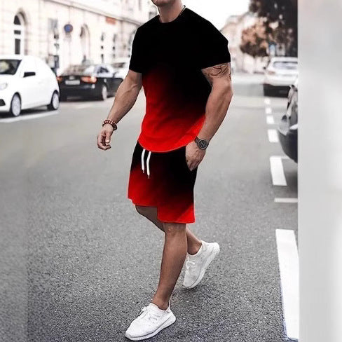 Summer Fashion Trend 3D Digital Printing Men's Short Sleeve Shorts Suit
