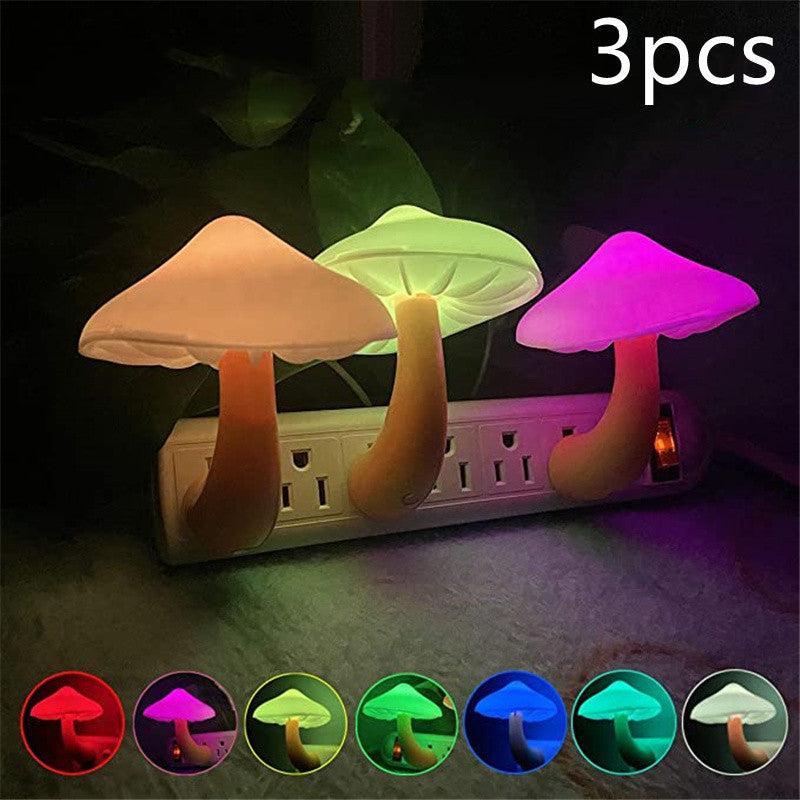 LED Night Light Mushroom Wall Socket Lamp EU US Plug Warm White Light-control Sensor Bedroom Light Home Decoration null