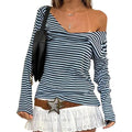 Womens Casual Long-sleeve Top With Striped Print And A Classic Collar